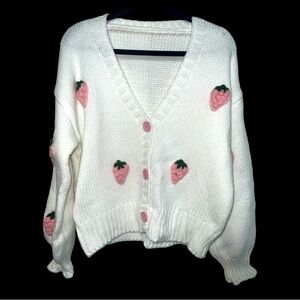 Amazon V-Neck Sweater with Pink Strawberry Design